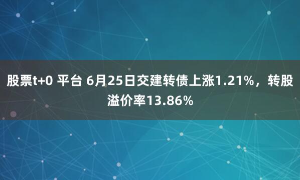 股票t+0 平台 6月25日交建转债上涨1.21%，转股溢价率13.86%