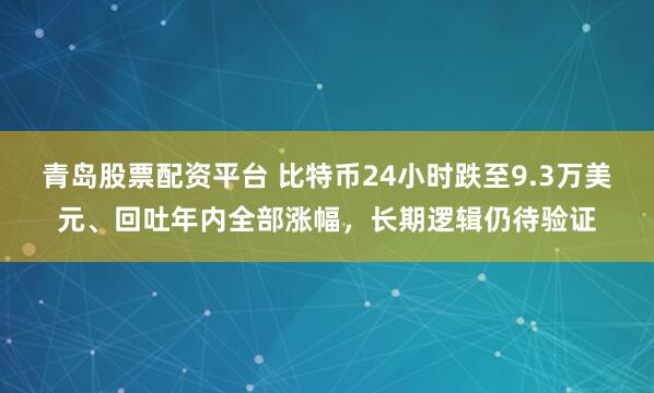 青岛股票配资平台 比特币24小时跌至9.3万美元、回吐年内全部涨幅，长期逻辑仍待验证