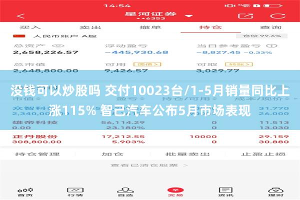 没钱可以炒股吗 交付10023台/1-5月销量同比上涨115% 智己汽车公布5月市场表现