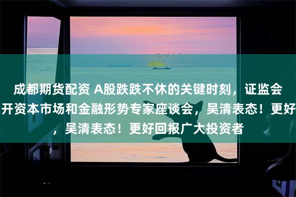 成都期货配资 A股跌跌不休的关键时刻,证监会现重磅动作,召开资本市场和金融形势专家座谈会,吴清表态!更好回报广大投资者
